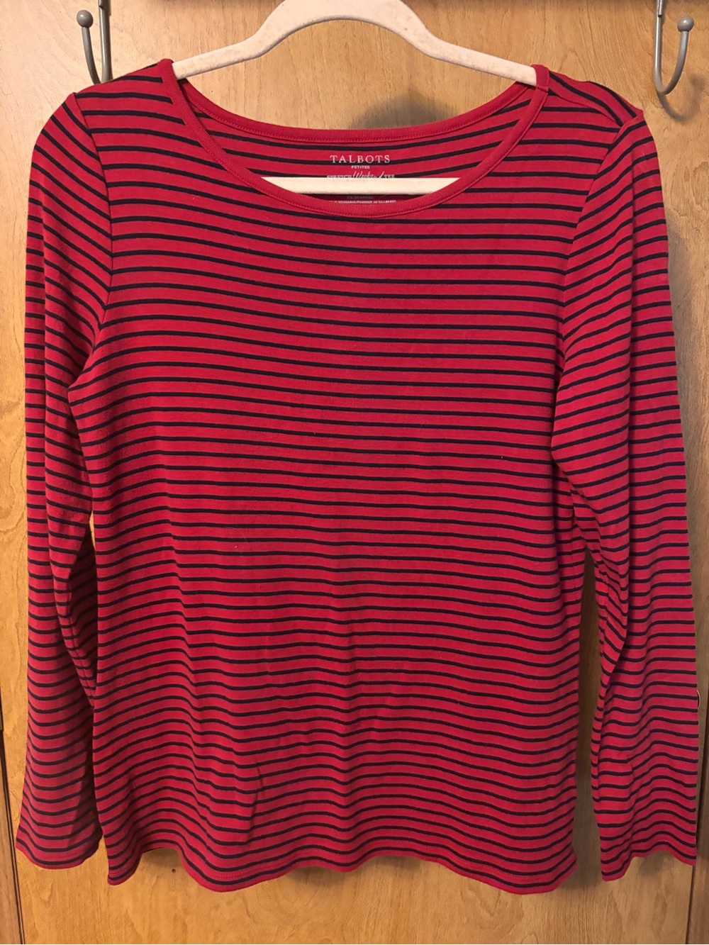 Talbots Red and Black Striped Long-Sleeve Crew Top